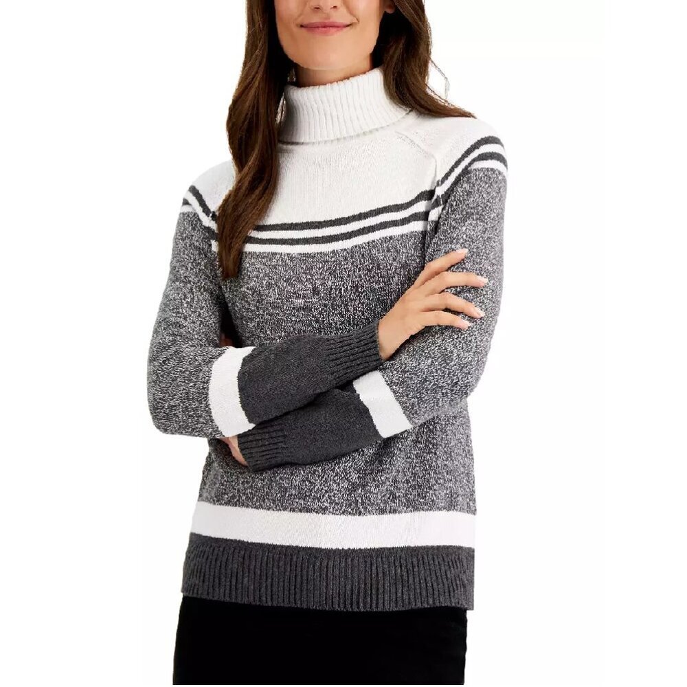 Karen Scott 100% Cotton Turtle Neck‎ Color Block Sweater Size XXL